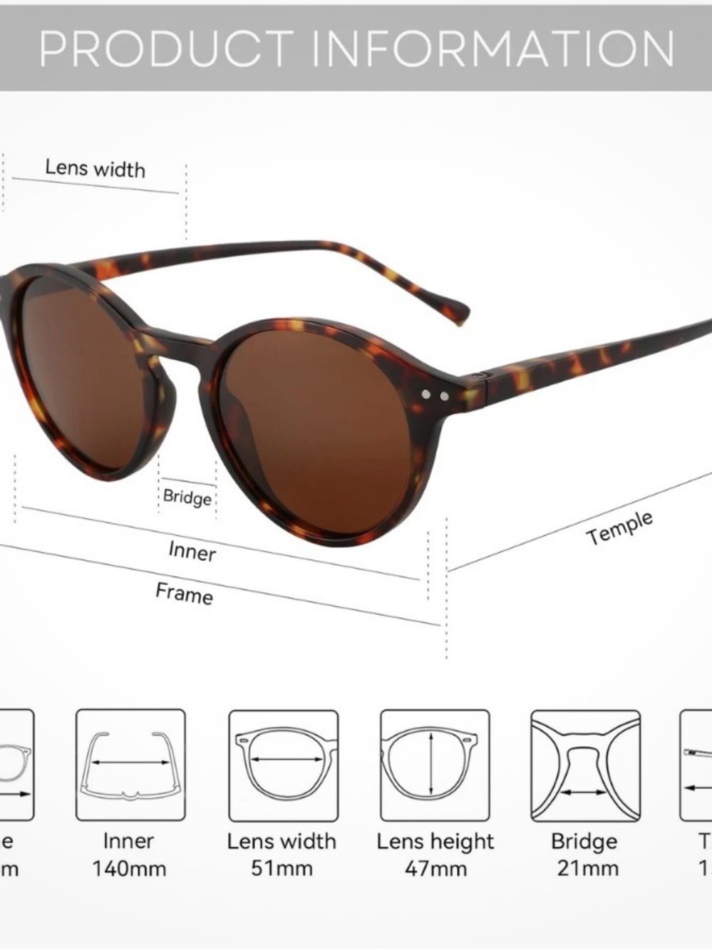 ZENOTTIC Polarized Round Sunglasses, Stylish Medium, Matte Tortoise/Brown